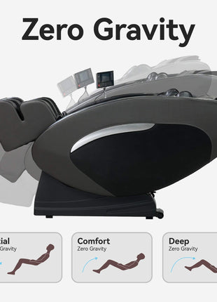 Zero Gravity massage chair with user interface and zero gravity position illustrations on a white background