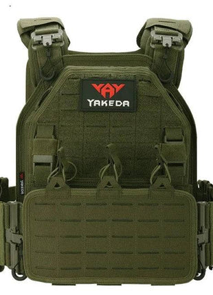 Black tactical vest outdoor training with multiple pockets and waterproof fabric