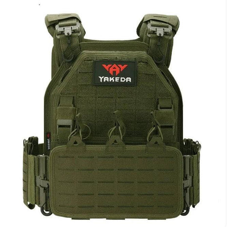 Black tactical vest outdoor training with multiple pockets and waterproof fabric