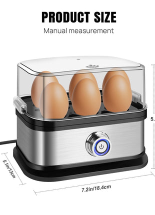 Electric egg boiler stainless steel cooker for up to 6 eggs with one-touch button and detachable design