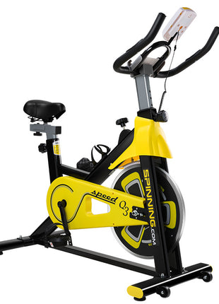 Yellow and black spinning bike on a white background