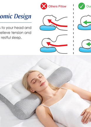 Ergonomic mesh bed pillow – white and grey – view 3