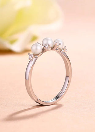 Fashionable Adjustable Pearl Ring in 925 Silver