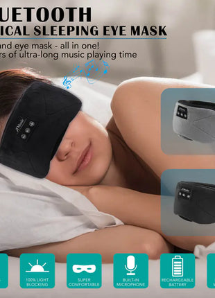 Bluetooth white noise sleep eye mask with built-in stereo speakers, 20 white noise tracks, USB rechargeable, and 100% light blocking for deep rest