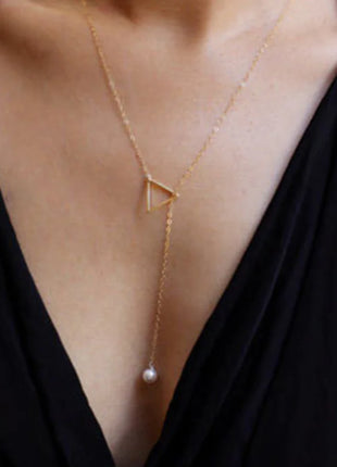 Hollow Triangle Pearl Tassel Necklace