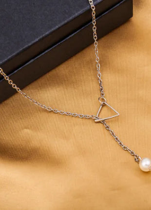 Hollow Triangle Pearl Tassel Necklace