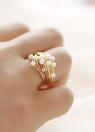 Handcrafted Metal Wire Pearl Stacking Ring for Women