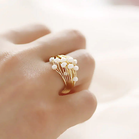 Handcrafted Metal Wire Pearl Stacking Ring for Women