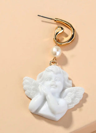 Cute White Angel Statue Earrings with C-Shaped Hooks