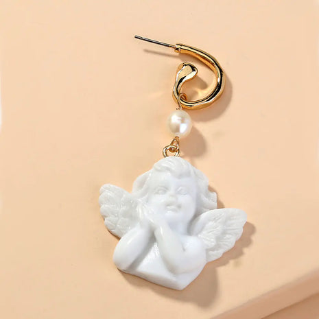 Cute White Angel Statue Earrings with C-Shaped Hooks