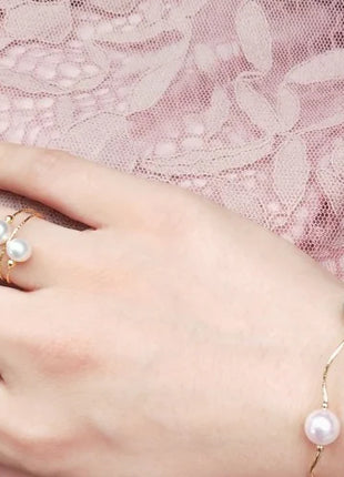 18K Gold Elastic Pearl Ring with Natural Freshwater Pearls