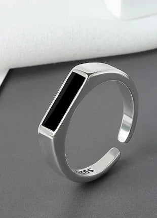 Sterling Silver Black Ring with Cool Wind Design