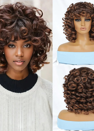 14 Inch Short Bouncy Curly Wig with Bangs - Honey Brown Mix (T33-30)