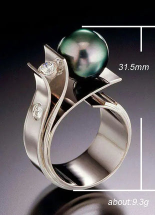 Creative Green Pearl Ring with Zircon Engagement Design