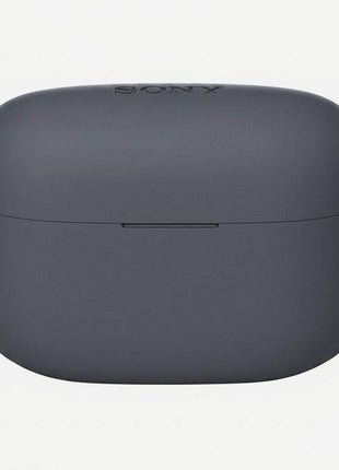 Gray Sony wireless earbud case on a white background