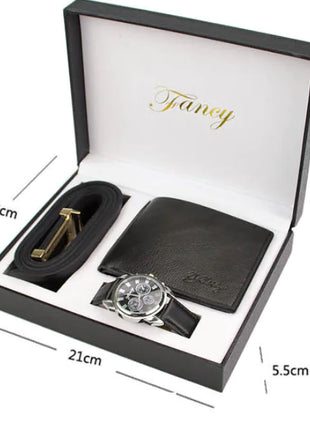Men's Elegant Trio: Watch, Wallet & Belt Set