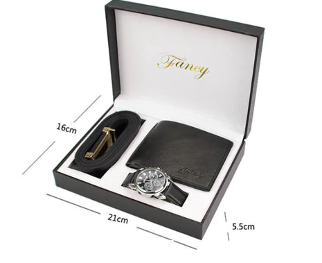 Men's Elegant Trio: Watch, Wallet & Belt Set