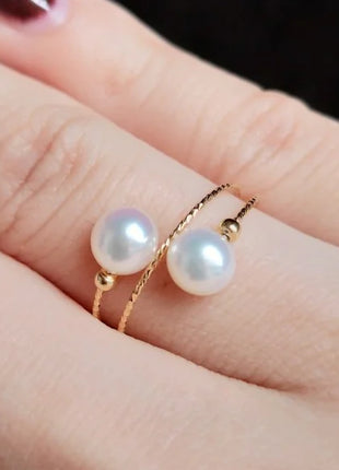 18K Gold Elastic Pearl Ring with Natural Freshwater Pearls