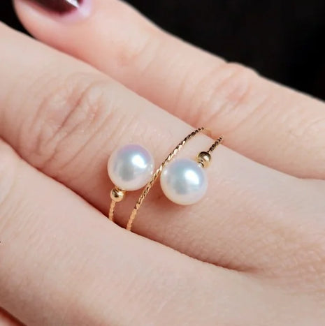 18K Gold Elastic Pearl Ring with Natural Freshwater Pearls