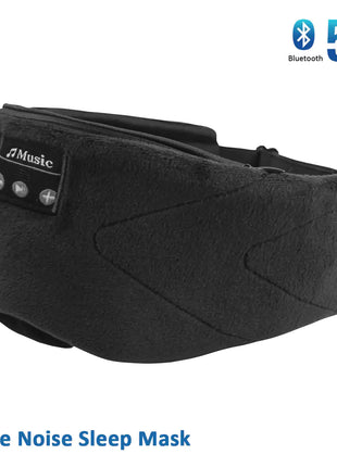Bluetooth white noise sleep eye mask with built-in stereo speakers, 20 white noise tracks, 4 sleep melodies, USB rechargeable, and 100% light blocking design.