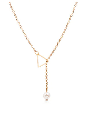 Hollow Triangle Pearl Tassel Necklace