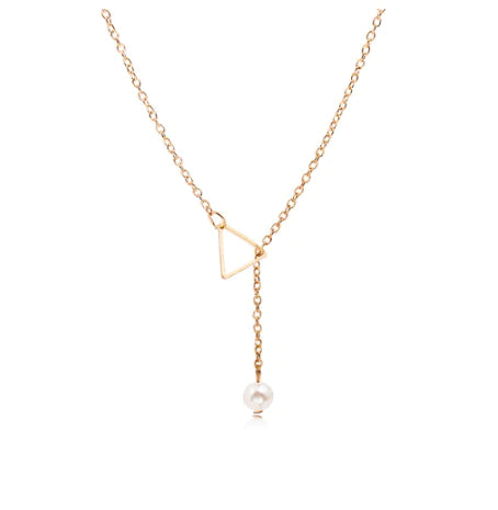 Hollow Triangle Pearl Tassel Necklace
