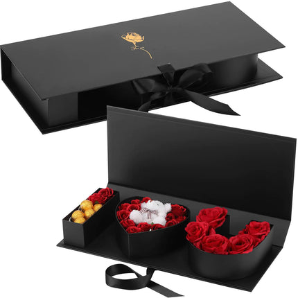 Engrowtic 2 Pack I Love You for Flowers Empty Valentine Boxes i Love U Letter Floral Fillable Box Empty Cardboard Gift Box with Lids for Wedding Birthday Valentine Gift Packing(Black)