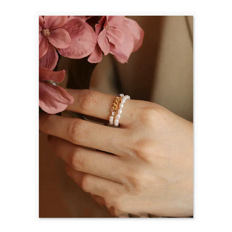 Natural Pearl Ring with Vintage Gold Plating